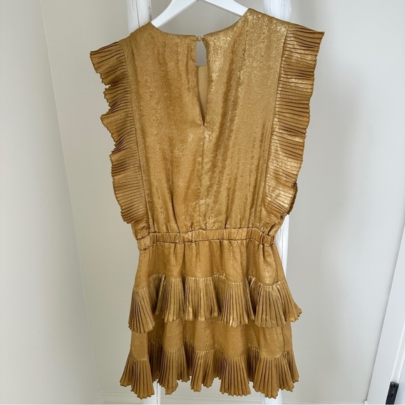 fab'rik Gold Sleeveless Ruffled Mini Dress Size Small - Picture 2 of 11